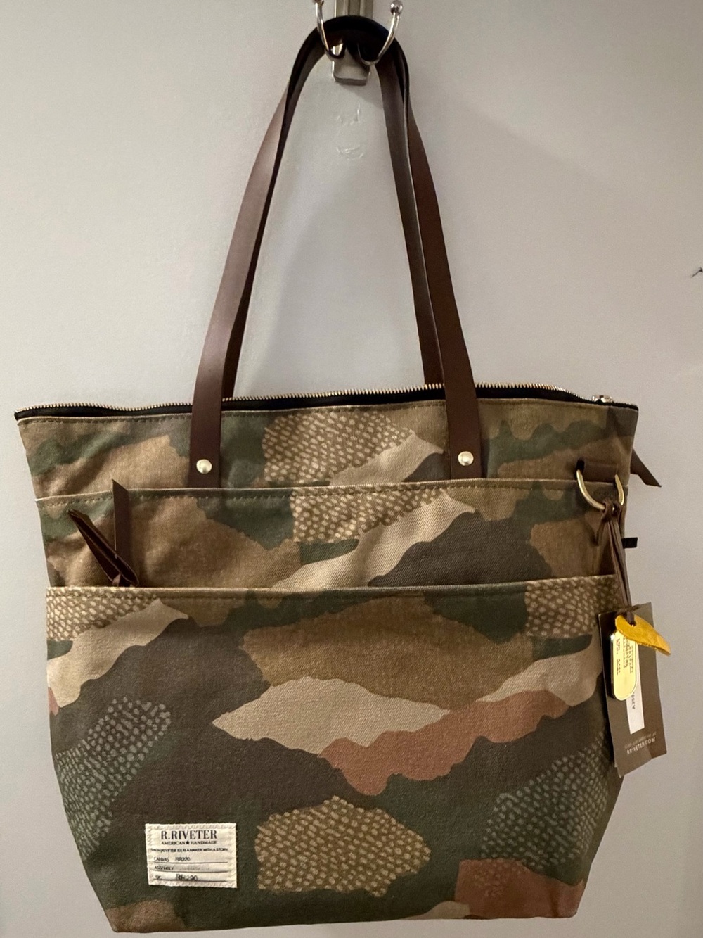 R. Riveter Camo Canvas Tote Bag in Green/Brown
